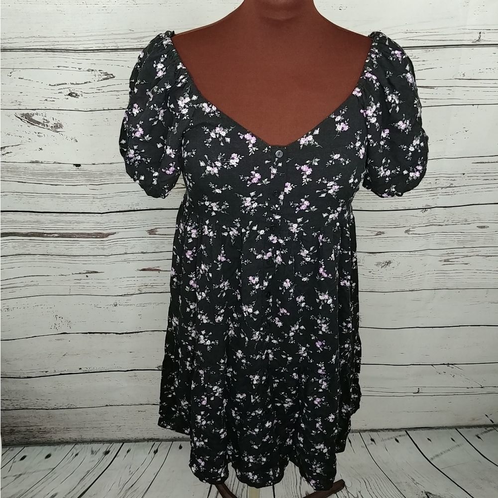 Wild Fable | Black Purple Floral Babydoll Skater Dress